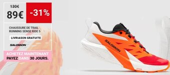 Decathlon SALOMON CHAUSSURE DE TRAIL RUNNING SENSE RIDE 5 aanbieding