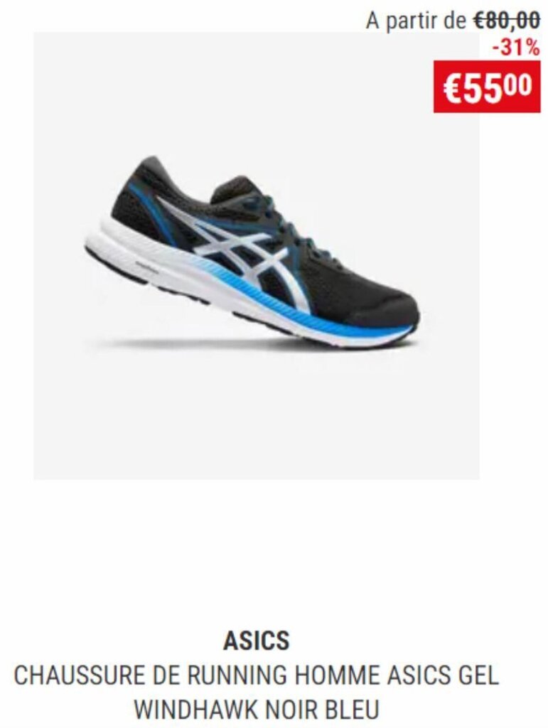 Decathlon ASICS CHAUSSURE DE RUNNING HOMME ASICS GEL WINDHAWK NOIR BLEU aanbieding