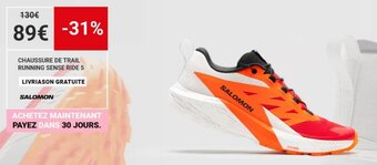 Decathlon SALOMON CHAUSSURE DE TRAIL RUNNING SENSE RIDE 5 aanbieding