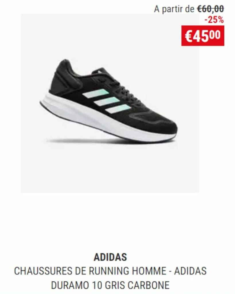 Decathlon ADIDAS CHAUSSURES DE RUNNING HOMME - ADIDAS DURAMO 10 GRIS CARBONE aanbieding