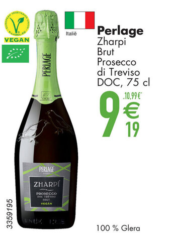 Cora Perlage Zharpi Brut Prosecco di Treviso DOC, 75 cl aanbieding