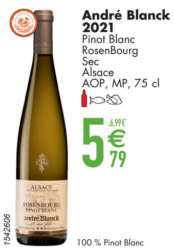 Cora André Blanck 2021 Pinot Blanc RosenBourg Sec Alsace AOP, MP, 75 cl aanbieding