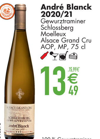 Cora André Blanck 2020/21 Gewurztraminer Schlossberg Moelleux Alsace Grand Cru AOP, MP, 75 cl aanbieding