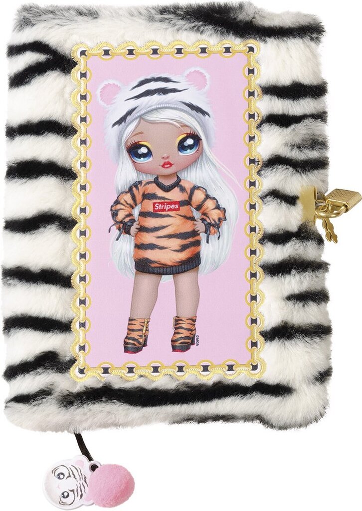 Bol.com Totum nanana surprise a5 fluffy notitieboek geheim dagboek met vacht, applicatie en pompom bianca bengal tijger print gelinee aanbieding