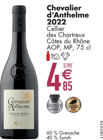 Cora Chevalier d'Anthelme 2022 Cellier des Chartreux Côtes du Rhône AOP, MP, 75 cl aanbieding