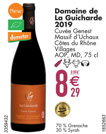 Cora Domaine de La Guicharde 2019 Cuvée Genest Massif d'Uchaux Côtes du Rhône Villages AOP, MD, 75 cl aanbieding
