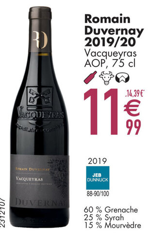 Cora Romain Duvernay 2019/20 Vacqueyras AOP, MP, 75 cl aanbieding