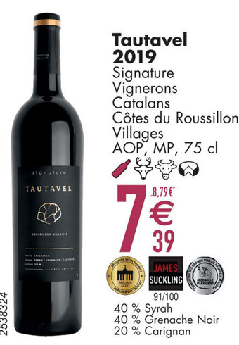 Cora Tautavel 2019 Signature Vignerons Catalans Côtes du Roussillon Villages AOP, MP, 75 cl aanbieding