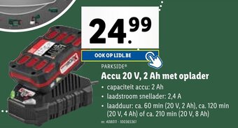 Lidl Accu 20 V, 2 Ah met oplader aanbieding