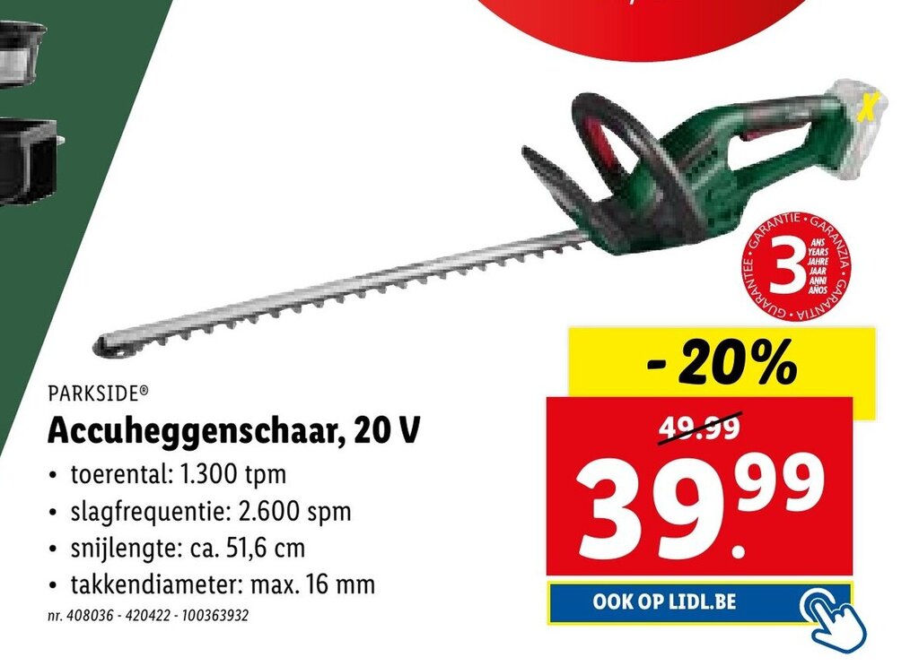 Lidl Accuheggenschaar, 20 V aanbieding