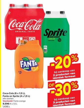 Carrefour Market Coca-Cola (6 x 1,5 L), Fanta en Sprite (4 x 1,5 L) aanbieding