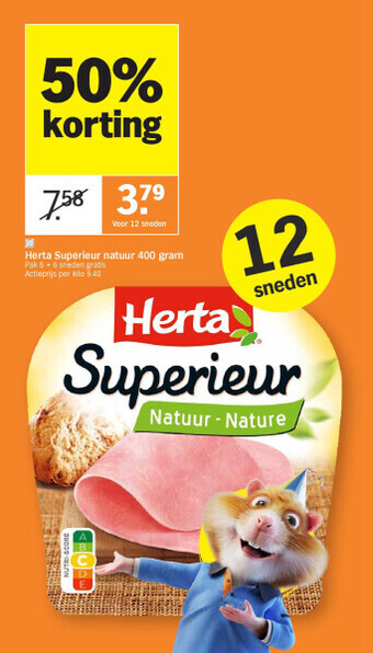 Albert Heijn Herta superieur natuur 400 gram aanbieding