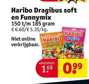 Kruidvat Haribo dragibus soft en funnymix aanbieding