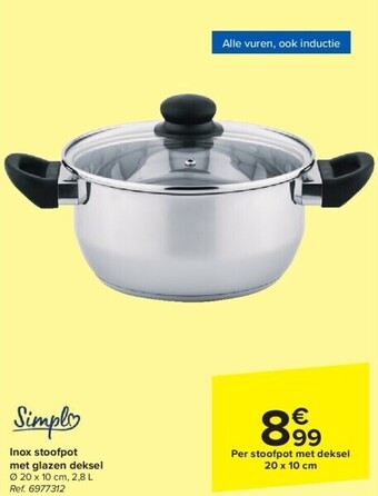 Carrefour Inox stoofpot met glazen deksel aanbieding