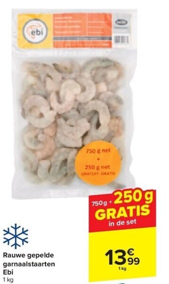 Rauwe gepelde garnaalstaarten ebi