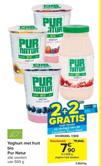 Carrefour Yoghurt met fruit bio pur natur aanbieding