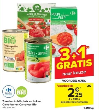 Carrefour Tomaten in blik, brik en bokaal carrefour en carrefour bio aanbieding
