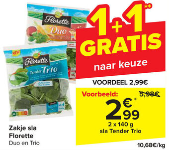 Carrefour Florette Zakje sla Duo en Trio 2 x 140g aanbieding