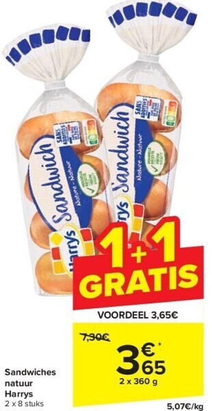 Carrefour Sandwiches natuur harrys aanbieding