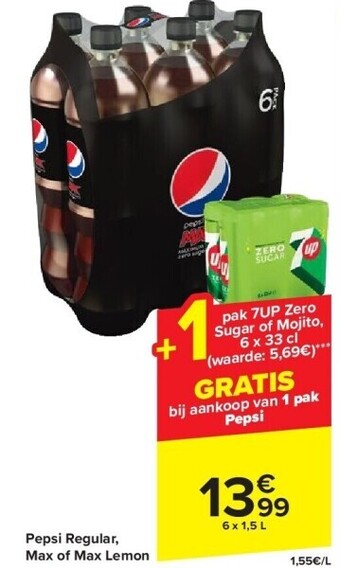 Carrefour Pepsi regular, max of max lemon aanbieding
