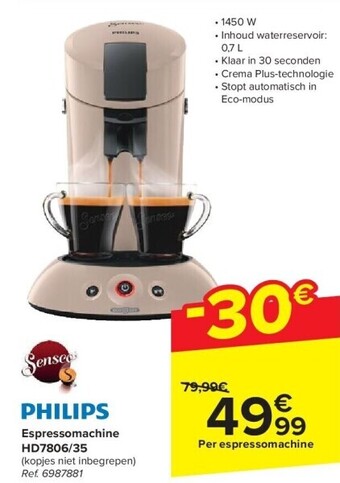 Carrefour Espressomachine hd7806/35 aanbieding