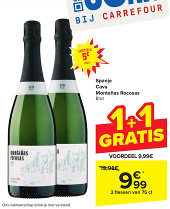 Carrefour Spanje Cava Montañas Rocosas Brut 2 x 75cl aanbieding