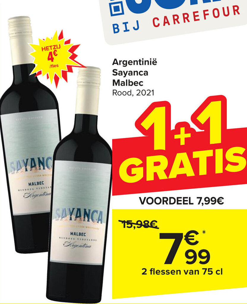 Carrefour Sayanca Malbec Rood, 2021 2 x 75cl aanbieding