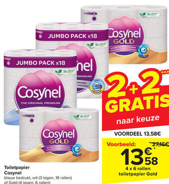 Carrefour Cosynel Toiletpapier 4 x 6 rollen toiletpapier Gold aanbieding