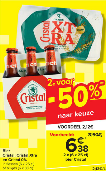 Carrefour Cristal, Cristal Xtra en Cristal 0% Bier 2 x (6 x 25 cl) aanbieding