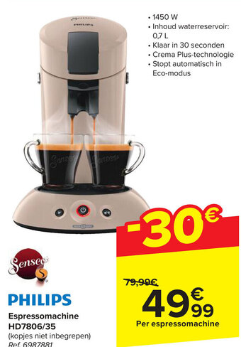 Carrefour PHILIPS Espressomachine HD7806/35 aanbieding