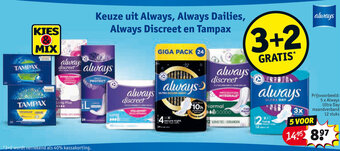 Kruidvat Always, Always Dailies, Always Discreet en Tampax aanbieding