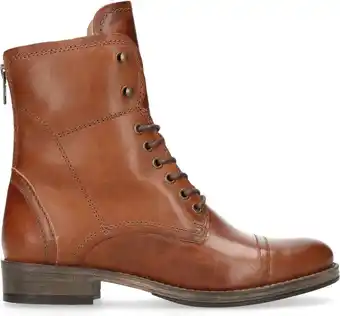 Manfield - dames - cognac leren veterlaarzen - maat 40