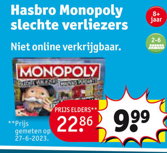 Kruidvat Hasbro Monopoly slechte verliezers aanbieding