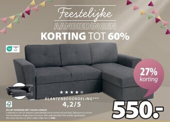 Jysk Vejlby bedbank met chaise longue aanbieding