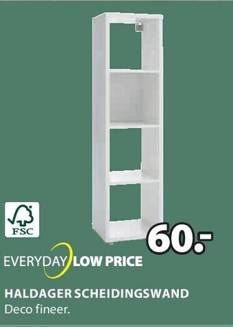 Jysk Haldager scheidingswand 4 schappen b38 x h147 x d35 cm aanbieding