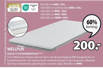 Jysk Gold t110 dekmatras aanbieding