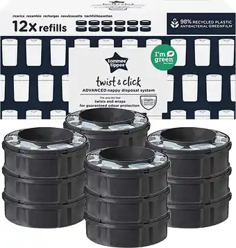 Bol.com Tommee tippee twist & click milieuvriendelijke luieremmer navulling - duurzaam geproduceerde greenfilm - 12 stuks aanbieding