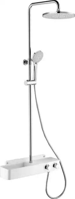 Bol.com Tiger xita doucheset - regendouche ø 21 cm - handdouche ø 10 cm - inclusief planchet - met thermostaatkraan - chroom / wit aanbieding