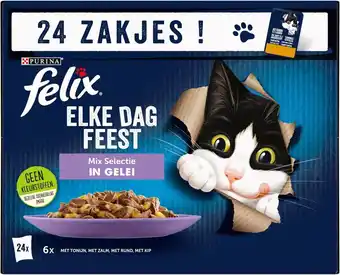 Bol.com Felix elke dag feest mix selectie in gelei - kattenvoer natvoer - kip, rund, tonijn, kabeljauw - 24 x 85g aanbieding