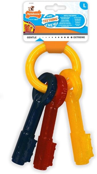 Bol.com Nylabone puppy teething key flexible geel&blauw&rood - hondenspeelgoed - wolf tot 16kg aanbieding