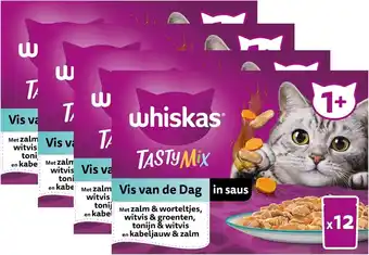 Bol.com Whiskas 1+ - tasty mix - kattenvoer natvoer - vis van de dag in saus - maaltijdzakjes 48 x 85 g aanbieding