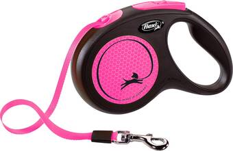 Bol.com Flexi - harnas, hals- en leibanden - flexi rollijnen - flexi new neon lint m/5m zwart/neon roze aanbieding