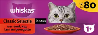 Bol.com Whiskas 1+ - classic - kattenvoer natvoer - selectie in saus - maaltijdzakjes 80 x 85 g aanbieding