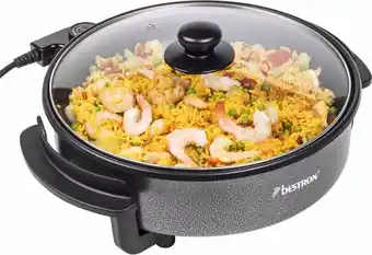 Bol.com Bestron elektrische hapjespan ø28,5cm, multifunctionele partypan met glazen deksel, met antiaanbaklaag & thermostaat, 1.500 w aanbieding