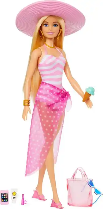 Bol.com Barbie zonnehoed badpak malibu - met accessoires - barbiepop aanbieding