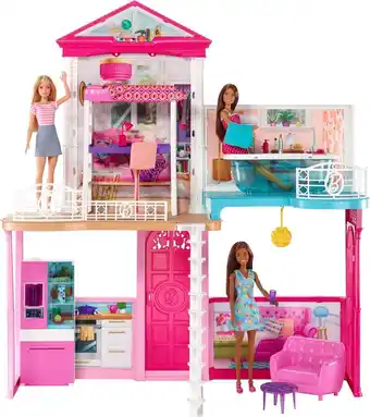 Bol.com Barbie - huis met drie poppen - 70 x 80 cm - barbie huis aanbieding