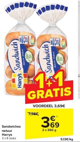 Carrefour Sandwiches natuur harrys aanbieding