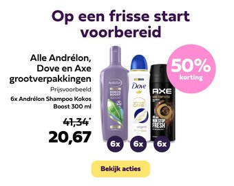 Plein.nl Alle Andrélon, Dove en Axe grootverpakkingen 300mL aanbieding