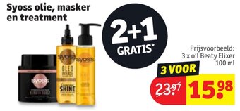 Kruidvat Syoss olie, masker en treatment 3 x oil Beaty Elixer 100mL aanbieding