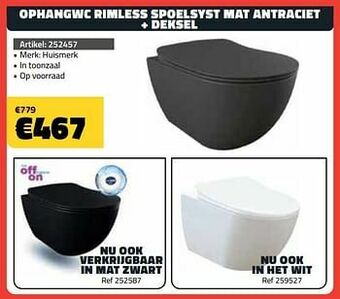 Bouwcenter Frans Vlaeminck Ophangwc rimless spoelsyst mat antraciet + deksel aanbieding